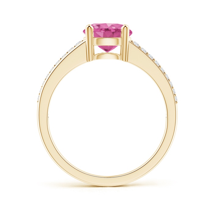 7mm AAA Split Shank Pink Sapphire Solitaire Ring with Diamond Accents in Yellow Gold product image