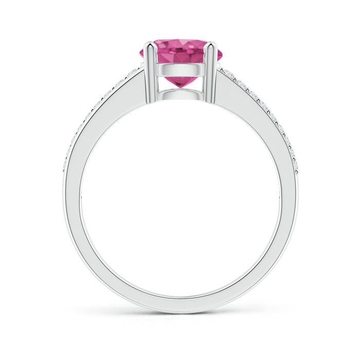 7mm AAAA Split Shank Pink Sapphire Solitaire Ring with Diamond Accents in White Gold product image
