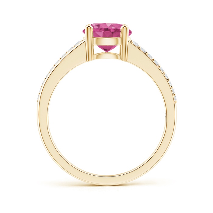 7mm AAAA Split Shank Pink Sapphire Solitaire Ring with Diamond Accents in Yellow Gold product image