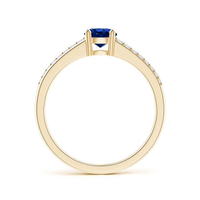 5mm AAAA Split Shank Blue Sapphire Solitaire Ring with Diamond Accents in Yellow Gold product image