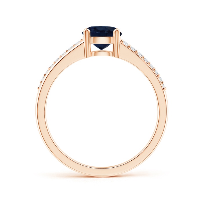 6mm A Split Shank Blue Sapphire Solitaire Ring with Diamond Accents in Rose Gold product image