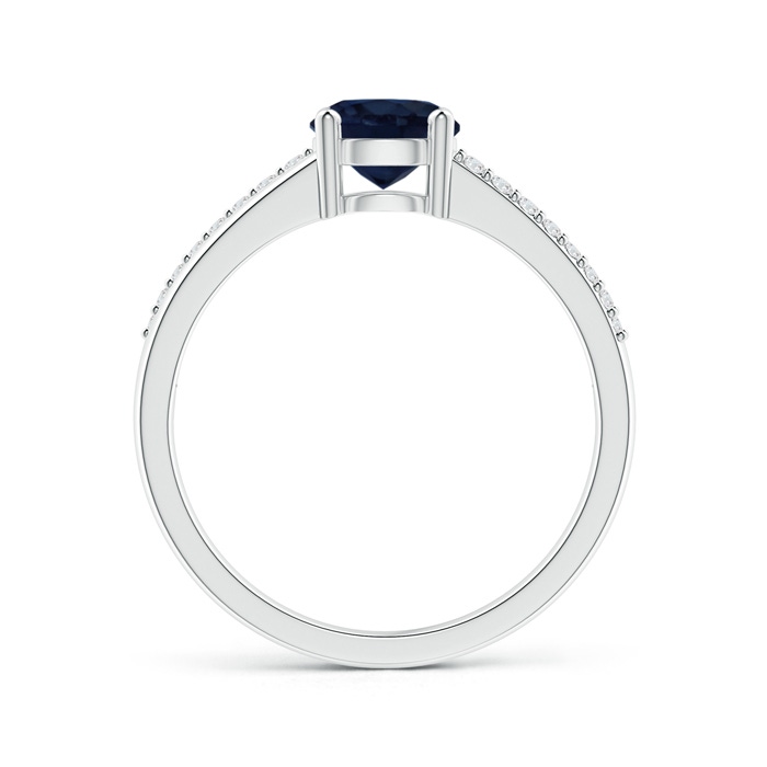 6mm A Split Shank Blue Sapphire Solitaire Ring with Diamond Accents in White Gold product image