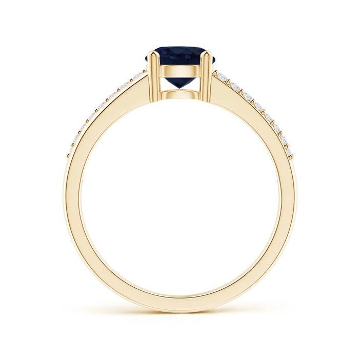 6mm A Split Shank Blue Sapphire Solitaire Ring with Diamond Accents in Yellow Gold product image