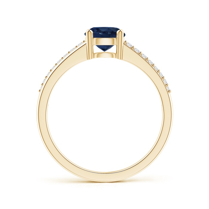 6mm AA Split Shank Blue Sapphire Solitaire Ring with Diamond Accents in Yellow Gold product image