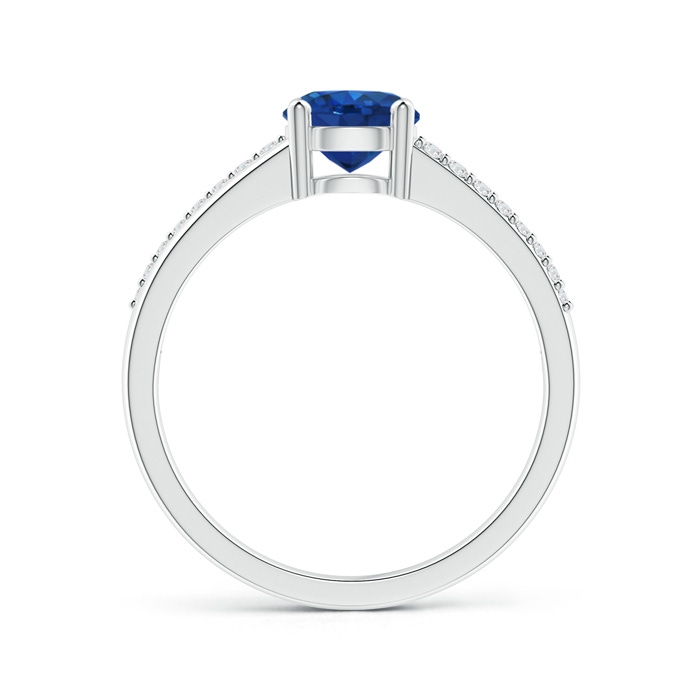 6mm AAA Split Shank Blue Sapphire Solitaire Ring with Diamond Accents in White Gold product image