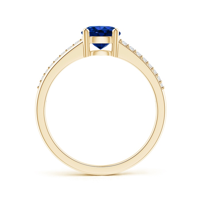 6mm AAAA Split Shank Blue Sapphire Solitaire Ring with Diamond Accents in Yellow Gold product image