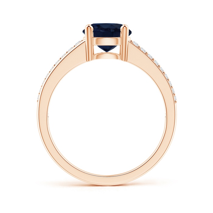 7mm A Split Shank Blue Sapphire Solitaire Ring with Diamond Accents in Rose Gold product image