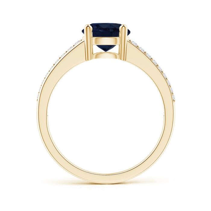 7mm A Split Shank Blue Sapphire Solitaire Ring with Diamond Accents in Yellow Gold product image
