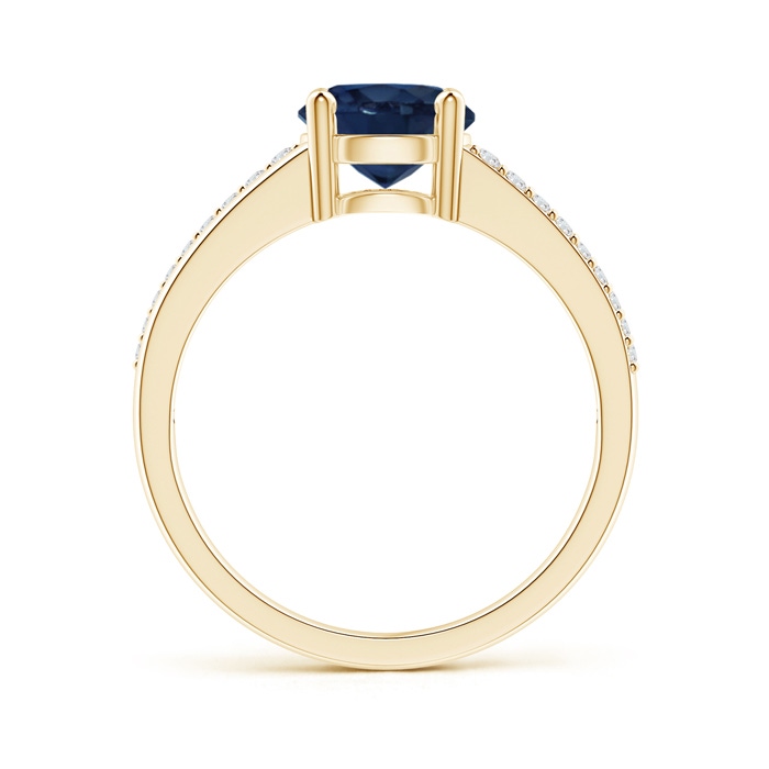 7mm AA Split Shank Blue Sapphire Solitaire Ring with Diamond Accents in Yellow Gold product image