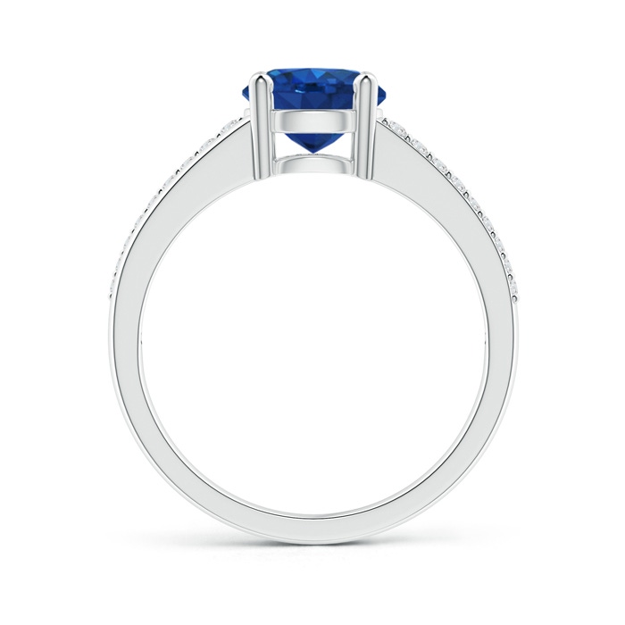 7mm AAA Split Shank Blue Sapphire Solitaire Ring with Diamond Accents in P950 Platinum product image