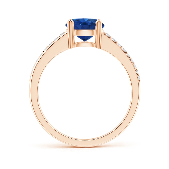 7mm AAA Split Shank Blue Sapphire Solitaire Ring with Diamond Accents in Rose Gold product image