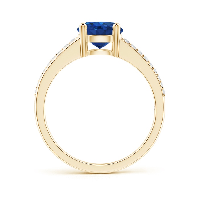 7mm AAA Split Shank Blue Sapphire Solitaire Ring with Diamond Accents in Yellow Gold product image