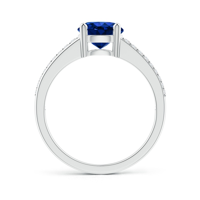 7mm AAAA Split Shank Blue Sapphire Solitaire Ring with Diamond Accents in P950 Platinum product image