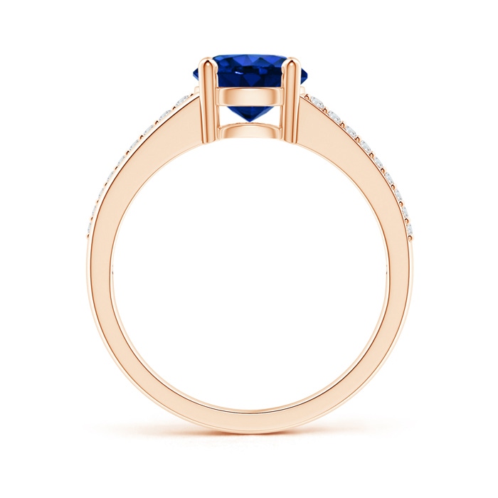 7mm AAAA Split Shank Blue Sapphire Solitaire Ring with Diamond Accents in Rose Gold product image