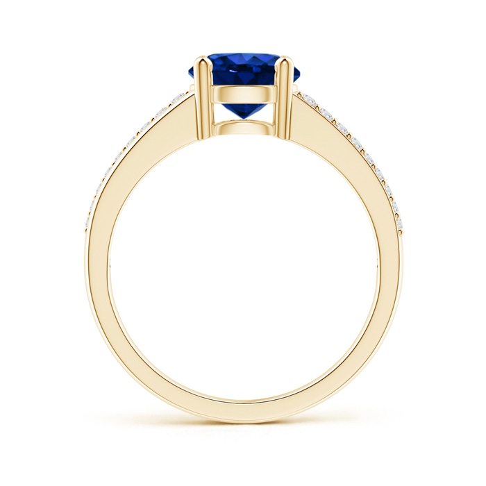 7mm AAAA Split Shank Blue Sapphire Solitaire Ring with Diamond Accents in Yellow Gold product image