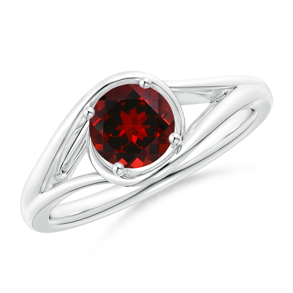 6mm AAAA Twist Split Shank Solitaire Garnet Ring in White Gold