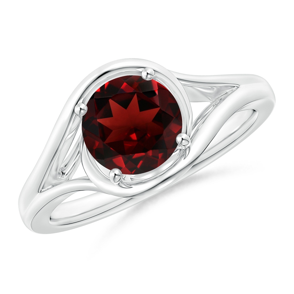 7mm AAA Twist Split Shank Solitaire Garnet Ring in White Gold