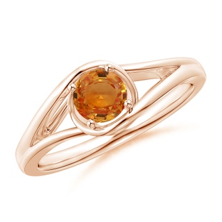 5mm AAA Twist Split Shank Solitaire Orange Sapphire Ring in 9K Rose Gold