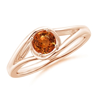 5mm AAAA Twist Split Shank Solitaire Orange Sapphire Ring in 9K Rose Gold