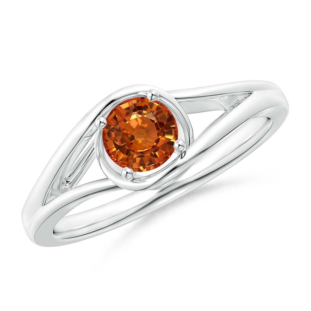 5mm AAAA Twist Split Shank Solitaire Orange Sapphire Ring in P950 Platinum