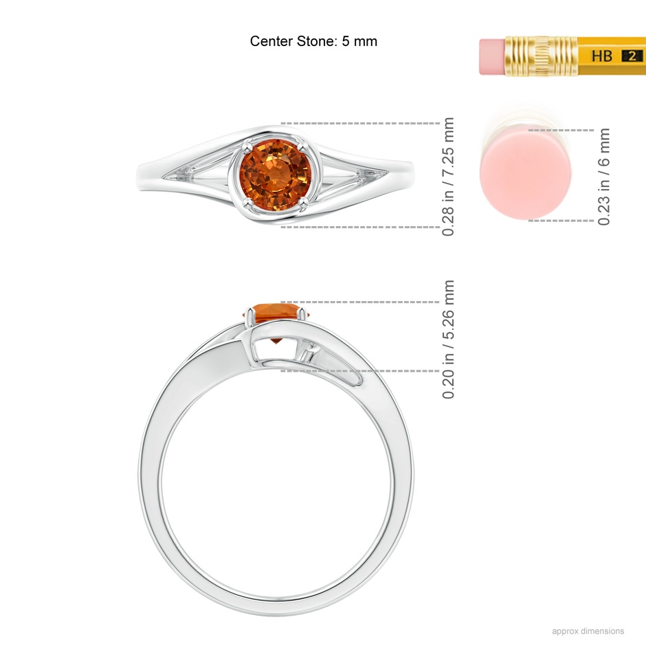 5mm AAAA Twist Split Shank Solitaire Orange Sapphire Ring in P950 Platinum ruler