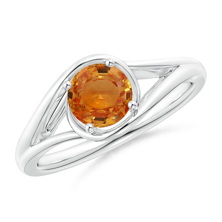 6mm AAA Twist Split Shank Solitaire Orange Sapphire Ring in White Gold 