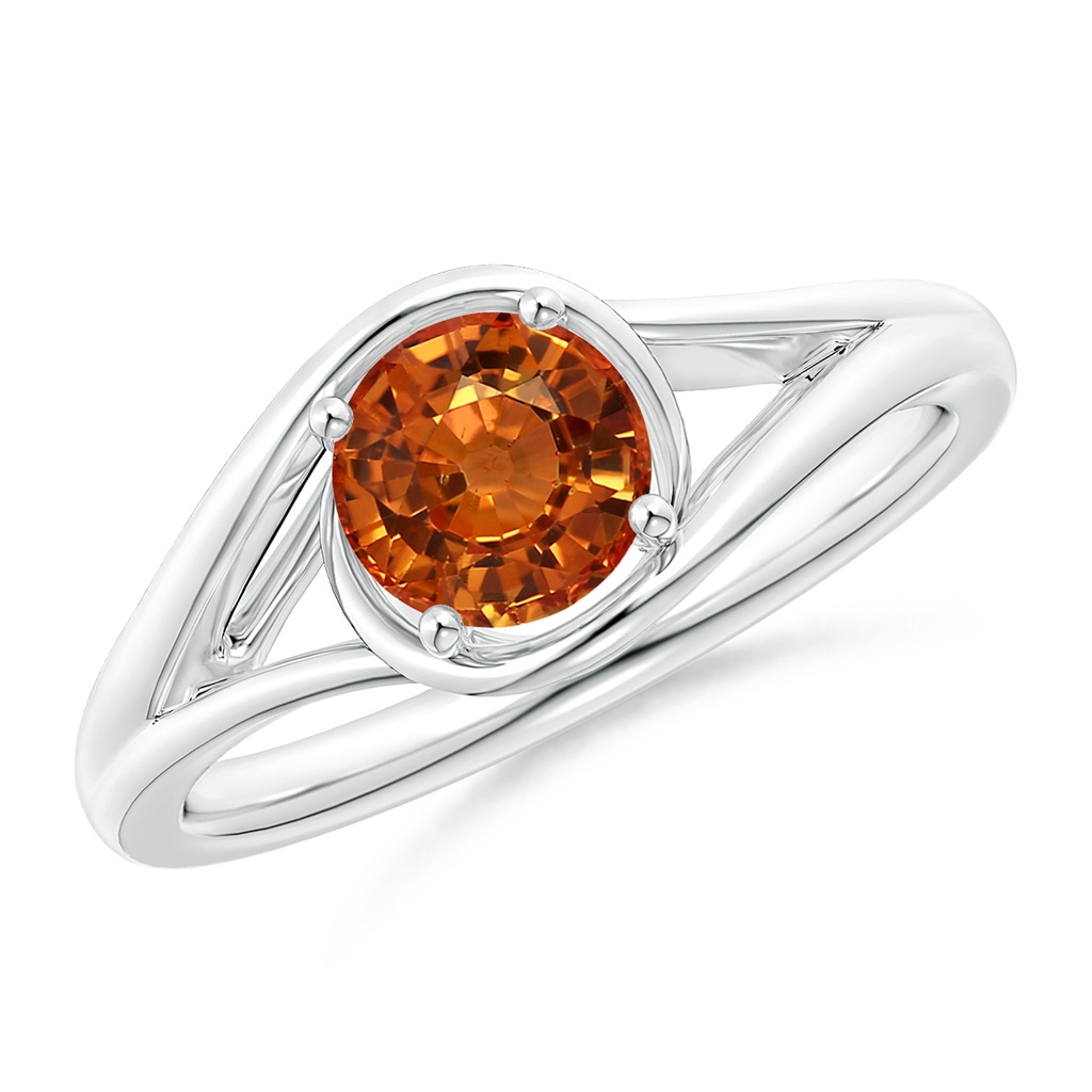 6mm AAAA Twist Split Shank Solitaire Orange Sapphire Ring in White Gold