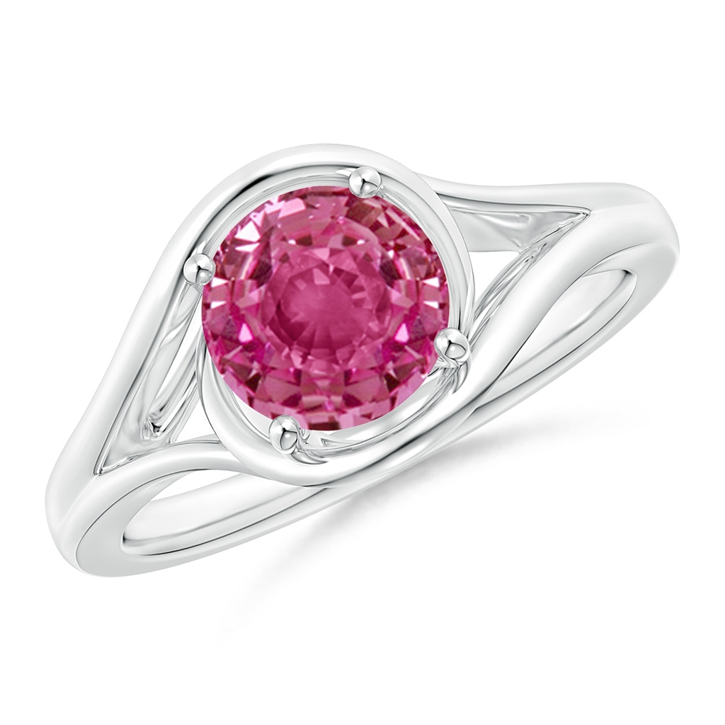 7mm AAAA Twist Split Shank Solitaire Pink Sapphire Ring in White Gold 