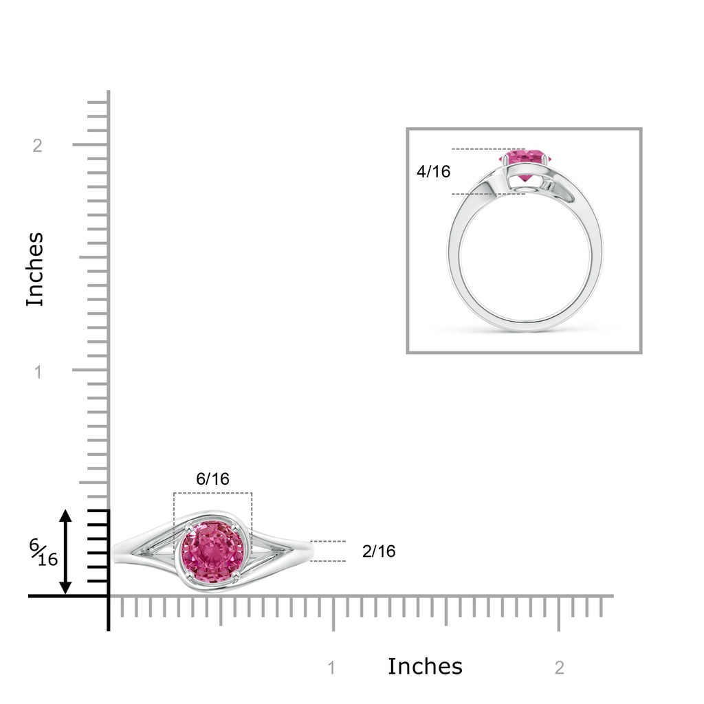 7mm AAAA Twist Split Shank Solitaire Pink Sapphire Ring in White Gold Ruler