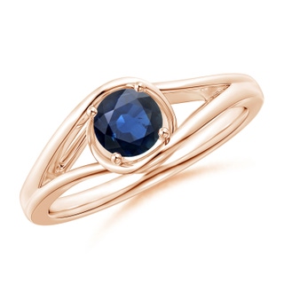 5mm AA Twist Split Shank Solitaire Blue Sapphire Ring in 9K Rose Gold