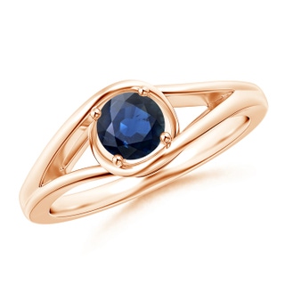 5mm AA Twist Split Shank Solitaire Blue Sapphire Ring in Rose Gold