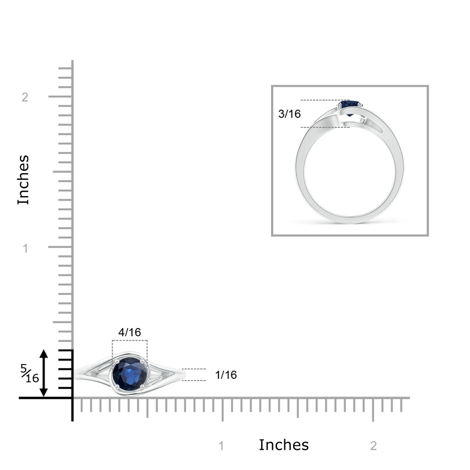 5mm AA Twist Split Shank Solitaire Blue Sapphire Ring in White Gold body-hand