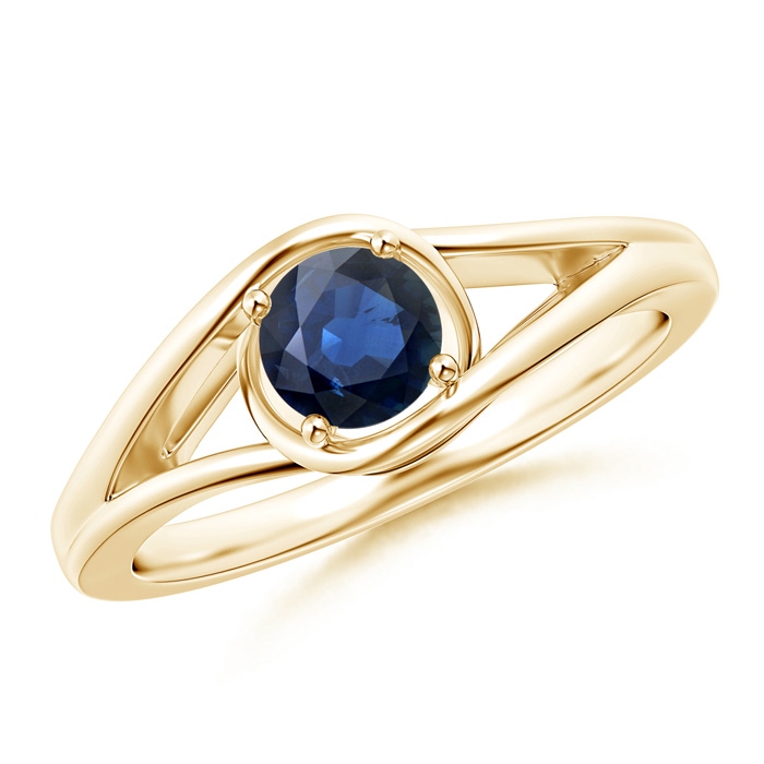 5mm AA Twist Split Shank Solitaire Blue Sapphire Ring in Yellow Gold 