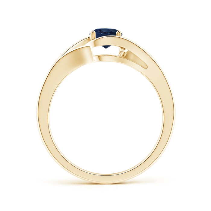 5mm AA Twist Split Shank Solitaire Blue Sapphire Ring in Yellow Gold side 1