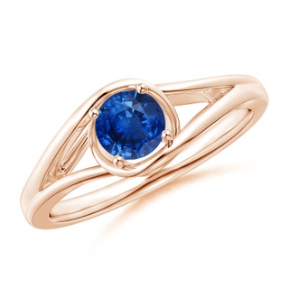 5mm AAA Twist Split Shank Solitaire Blue Sapphire Ring in 9K Rose Gold