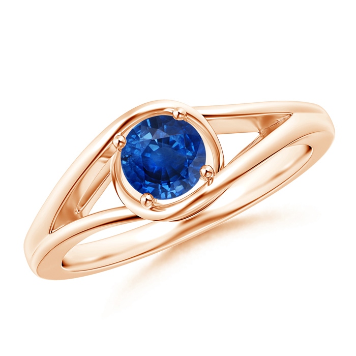5mm AAA Twist Split Shank Solitaire Blue Sapphire Ring in Rose Gold 