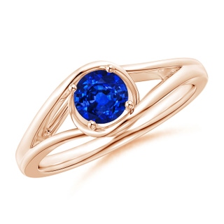 5mm AAAA Twist Split Shank Solitaire Blue Sapphire Ring in 9K Rose Gold