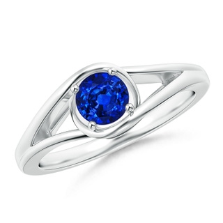 5mm AAAA Twist Split Shank Solitaire Blue Sapphire Ring in P950 Platinum