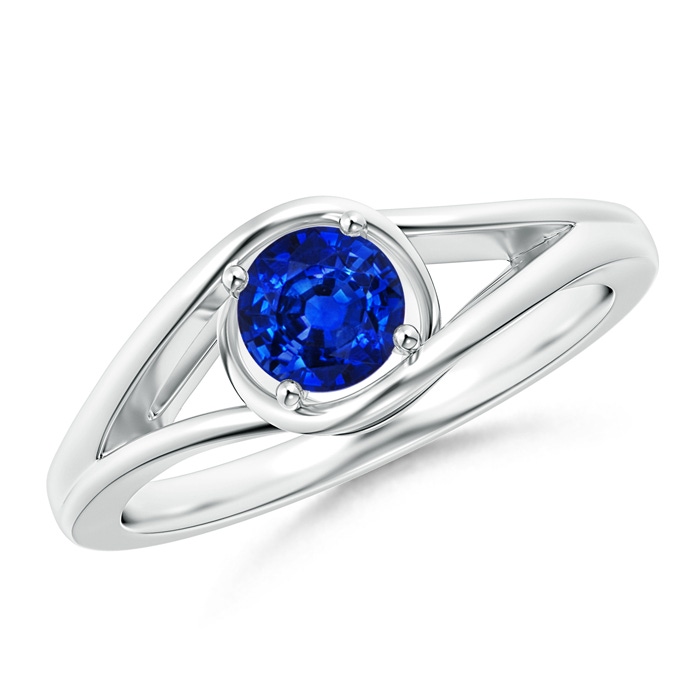 5mm AAAA Twist Split Shank Solitaire Blue Sapphire Ring in P950 Platinum 