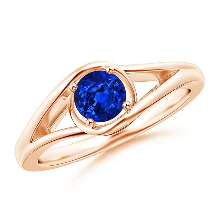 5mm AAAA Twist Split Shank Solitaire Blue Sapphire Ring in Rose Gold