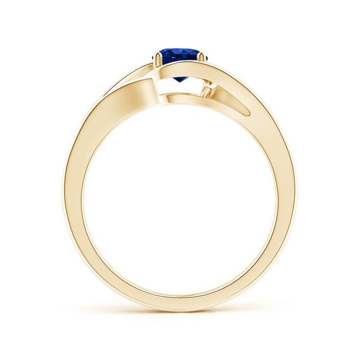 5mm AAAA Twist Split Shank Solitaire Blue Sapphire Ring in Yellow Gold Side 1