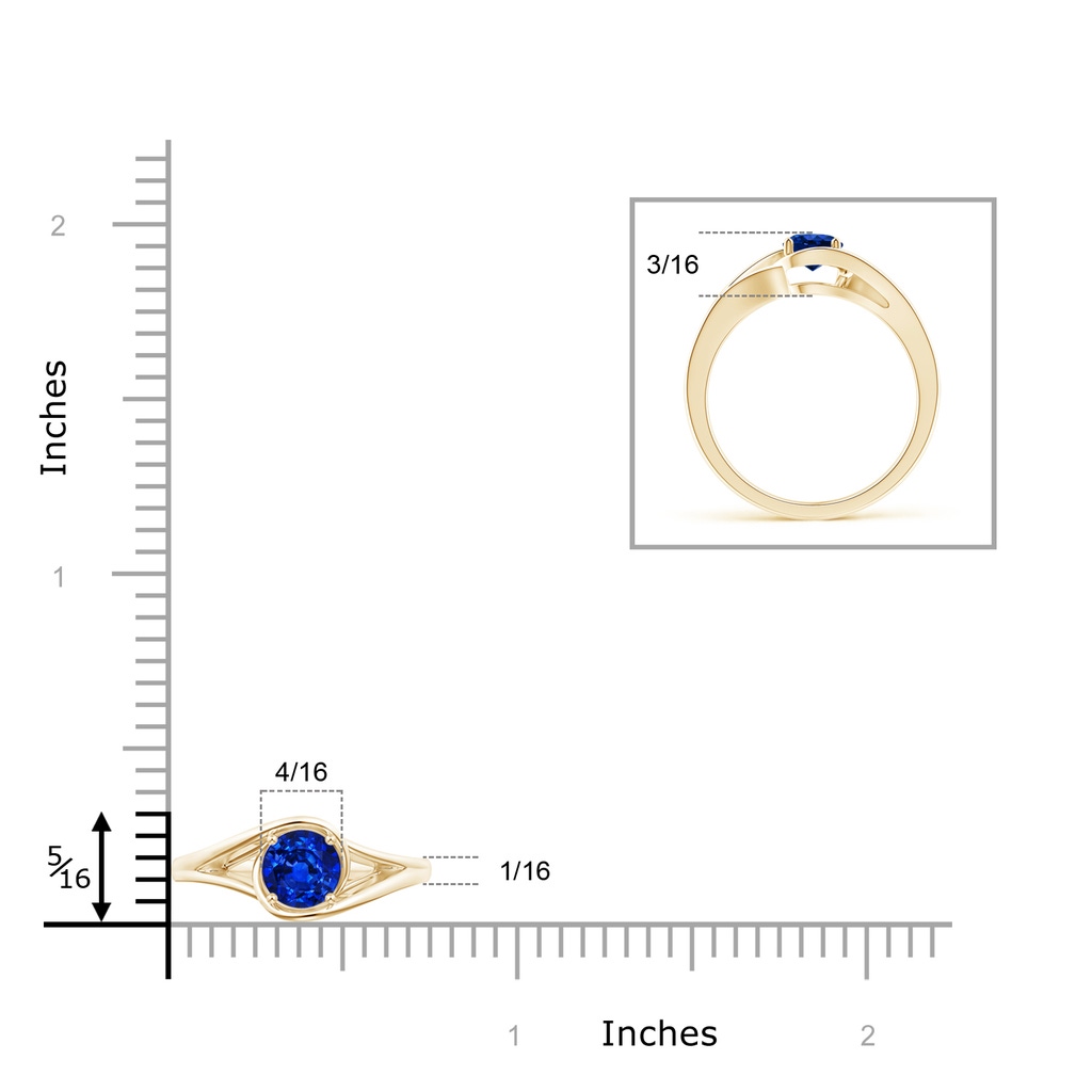 5mm AAAA Twist Split Shank Solitaire Blue Sapphire Ring in Yellow Gold Body-Hand
