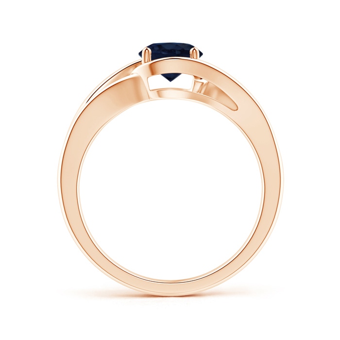 6mm A Twist Split Shank Solitaire Blue Sapphire Ring in Rose Gold side 1