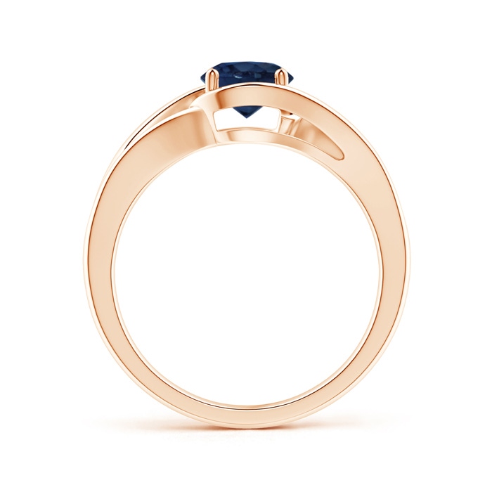6mm AA Twist Split Shank Solitaire Blue Sapphire Ring in Rose Gold side 1
