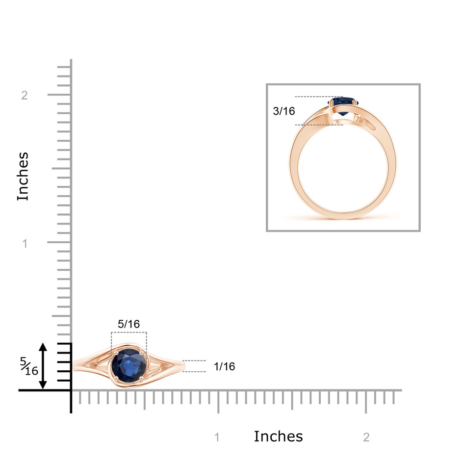 6mm AA Twist Split Shank Solitaire Blue Sapphire Ring in Rose Gold body-hand