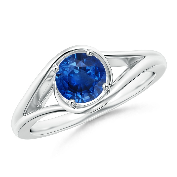 6mm AAA Twist Split Shank Solitaire Blue Sapphire Ring in White Gold