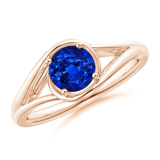 6mm AAAA Twist Split Shank Solitaire Blue Sapphire Ring in 9K Rose Gold