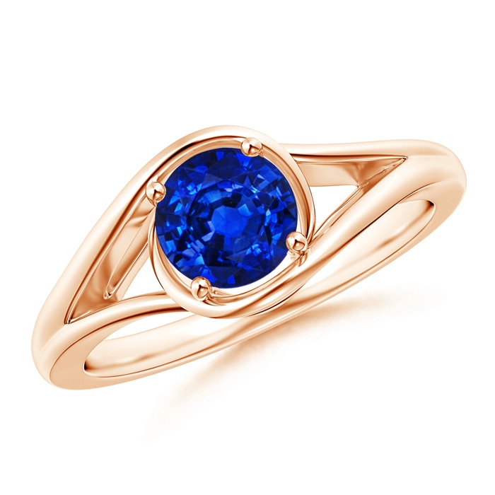 6mm AAAA Twist Split Shank Solitaire Blue Sapphire Ring in Rose Gold 