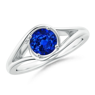 6mm AAAA Twist Split Shank Solitaire Blue Sapphire Ring in White Gold