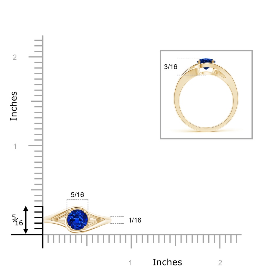 6mm AAAA Twist Split Shank Solitaire Blue Sapphire Ring in Yellow Gold body-hand